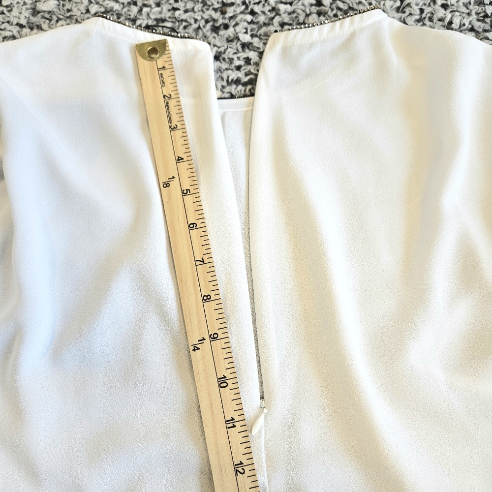 Zara White Top M Medium Flare Sleeve Rhinestones Minimalist Dressy Glam Tunic - Picture 16 of 16